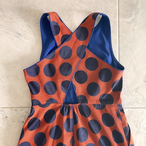 ANTHROPOLOGIE Maeve Dress Rokin Polka Dot Sleeveless Cross-Back Blue Orange Sz 4 - Picture 8 of 16